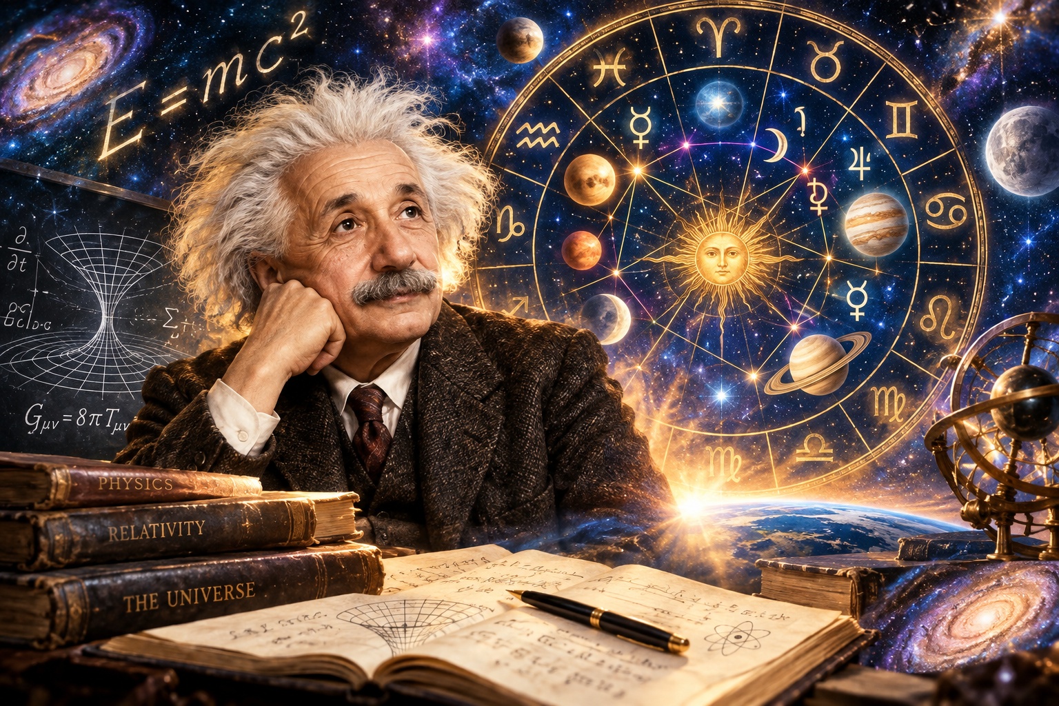Albert Einstein a jeho horoskop – ilustrace