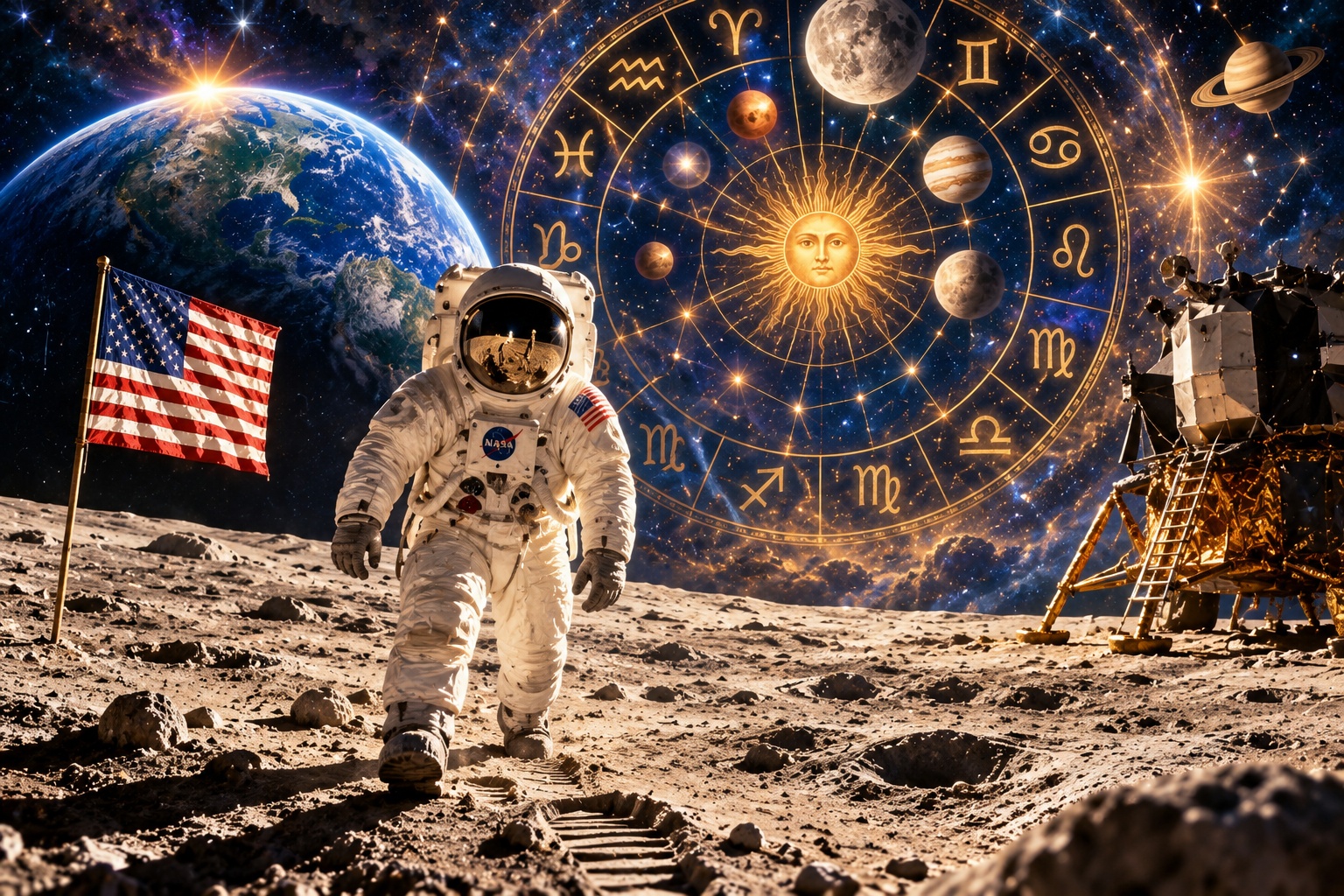Přistání na Měsíci 1969 z pohledu astrologie – ilustrace