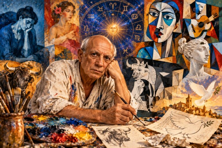 Pablo Picasso a jeho horoskop – ilustrace
