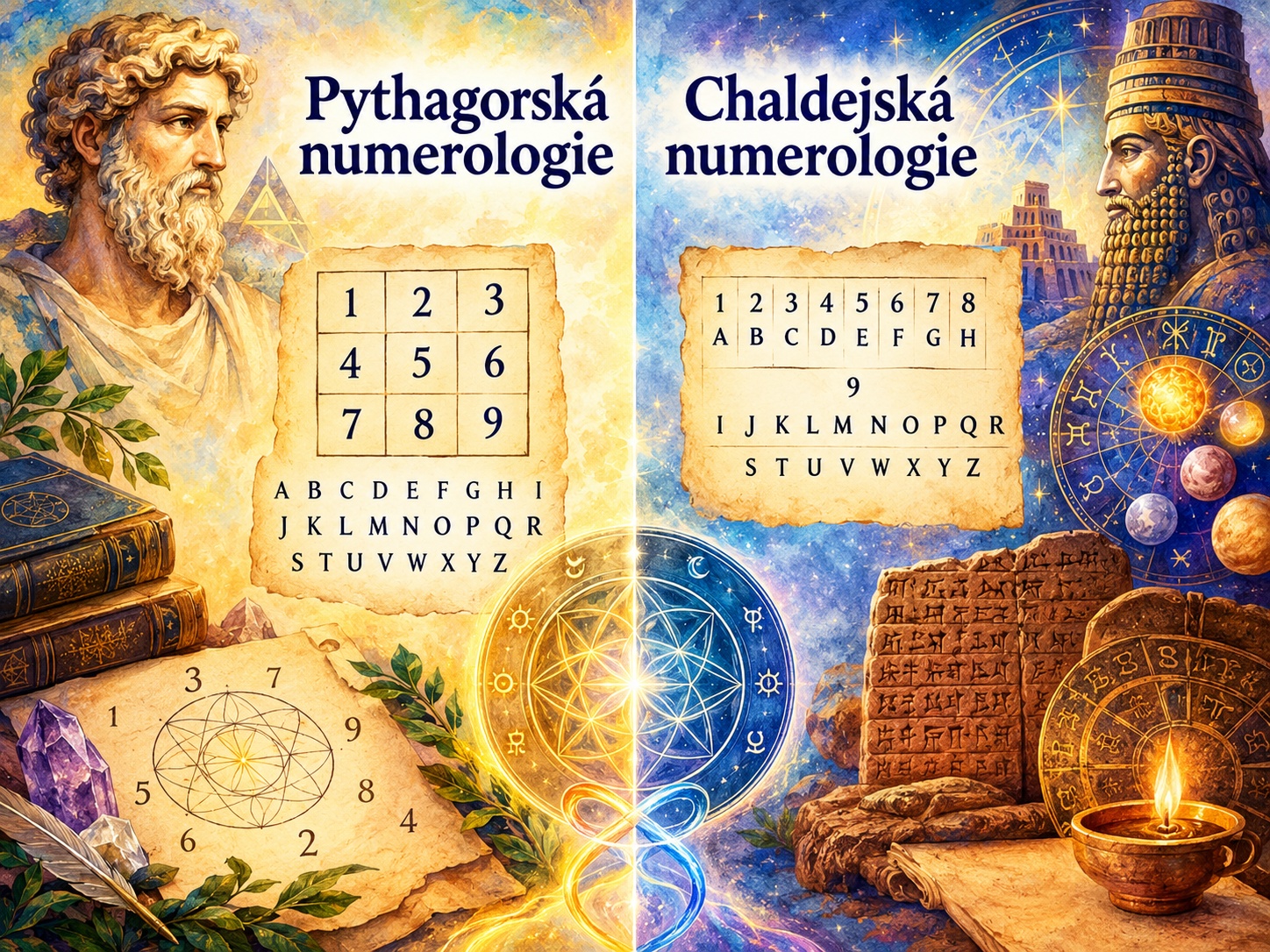 Pythagorejská a chaldejská numerologie – ilustrace