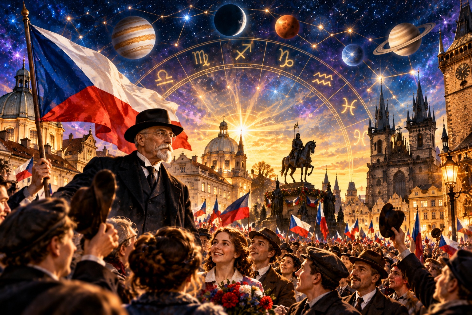 Vznik Československa 28. října 1918 z pohledu astrologie – ilustrace
